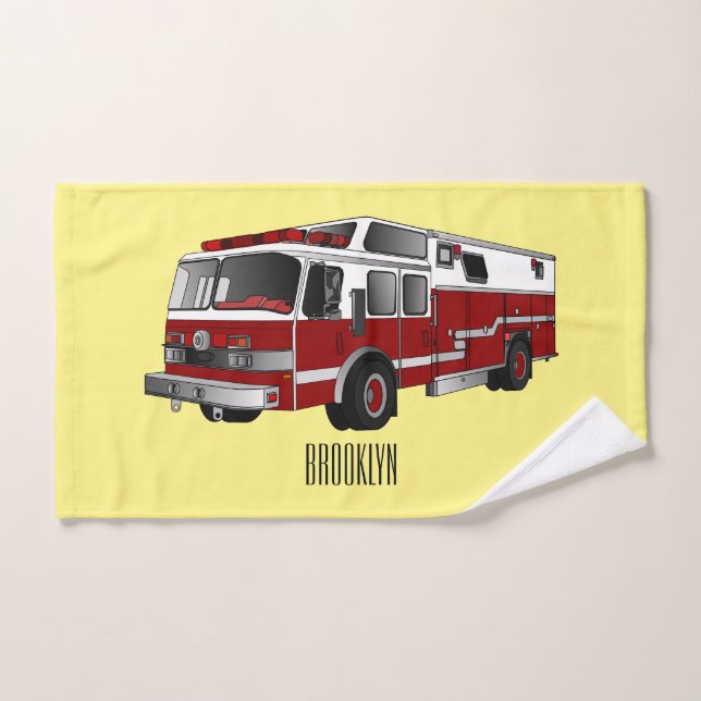 Fire engine cartoon illustration bath towel set (Hand Towel)