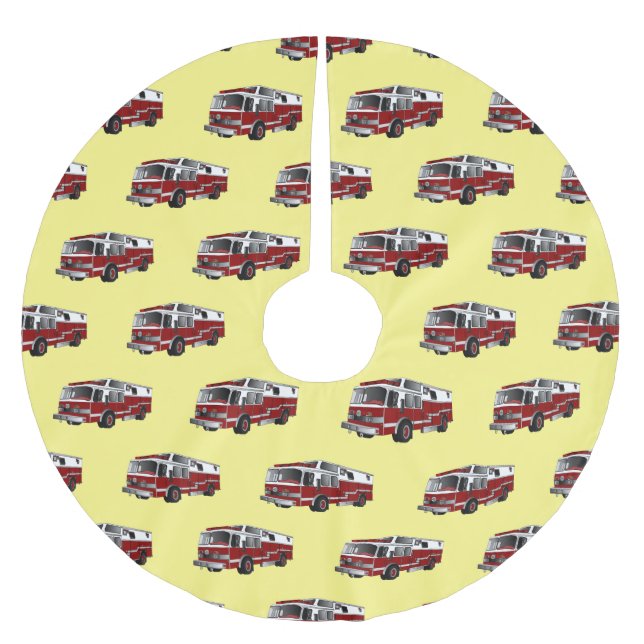 Fire engine cartoon illustration brushed polyester tree skirt (Front)
