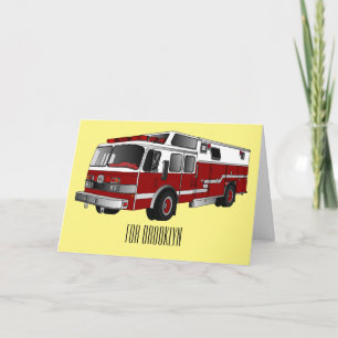 Fire engine cartoon illustration card