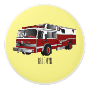 Fire engine cartoon illustration ceramic knob