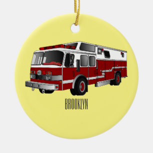 Fire engine cartoon illustration ceramic tree decoration