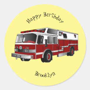 Fire engine cartoon illustration classic round sticker