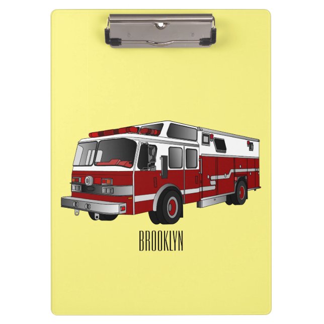 Fire engine cartoon illustration clipboard (Front)