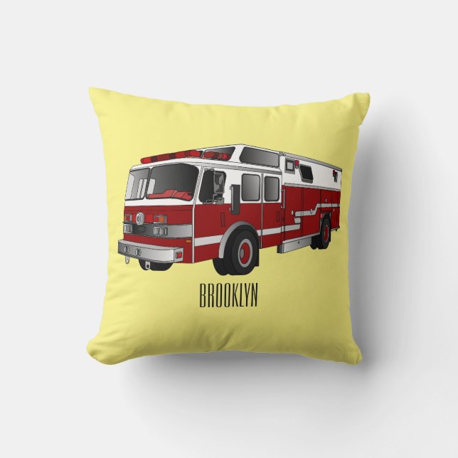 Fire engine cartoon illustration cushion (Front)
