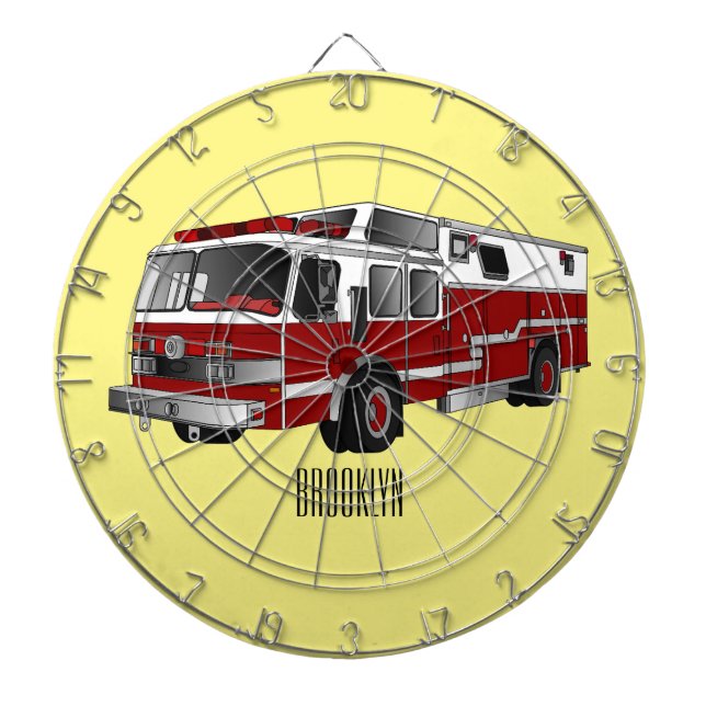Fire engine cartoon illustration dartboard (Front)