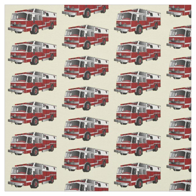 Fire engine cartoon illustration fabric (Swatch)