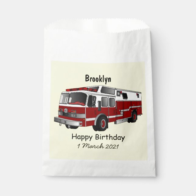 Fire engine cartoon illustration favour bags (Front)