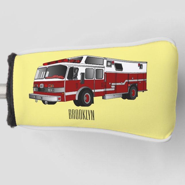 Fire engine cartoon illustration golf head cover (Front)