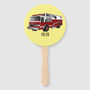 Fire engine cartoon illustration hand fan