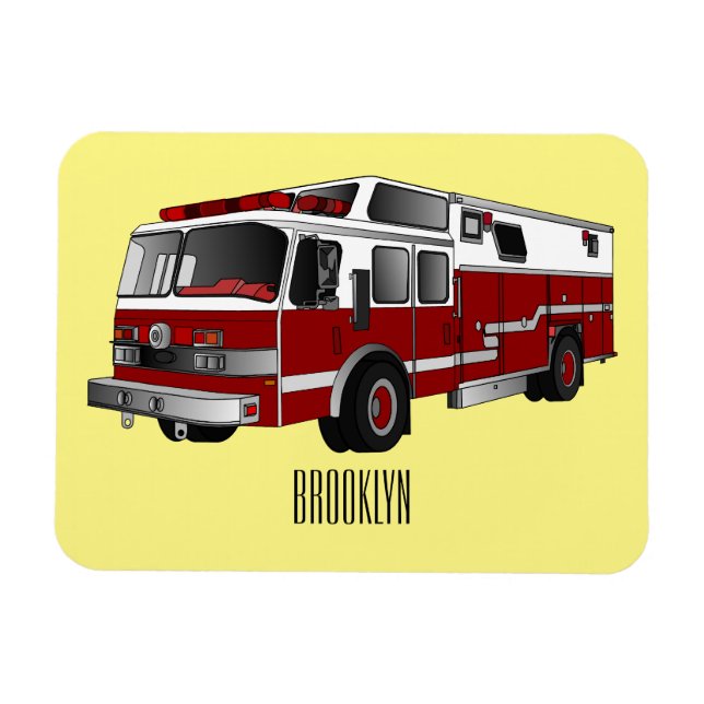 Fire engine cartoon illustration magnet (Horizontal)