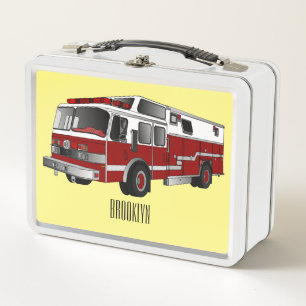 Fire engine cartoon illustration metal lunch box