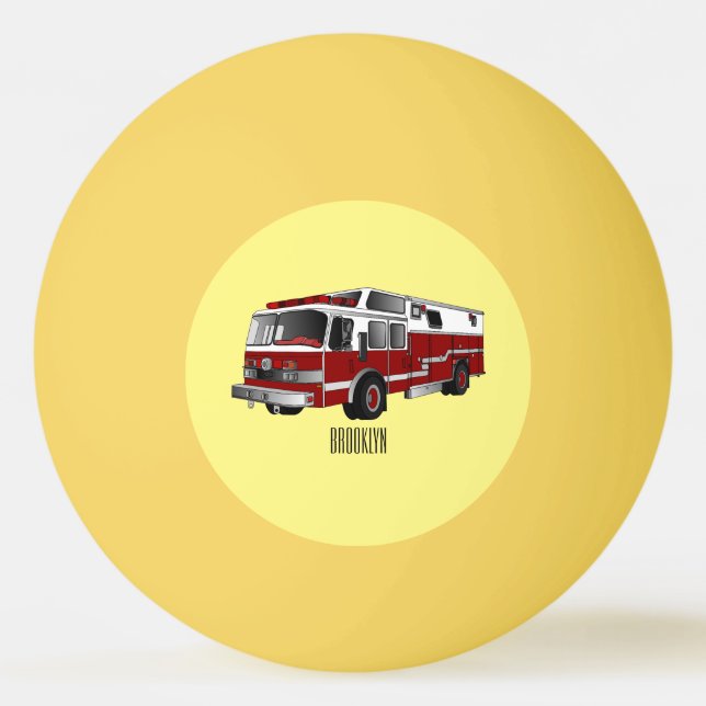 Fire engine cartoon illustration ping pong ball (Front)