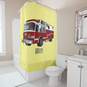 Fire engine cartoon illustration shower curtain