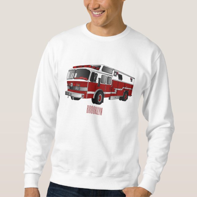 Fire engine cartoon illustration sweatshirt (Front)