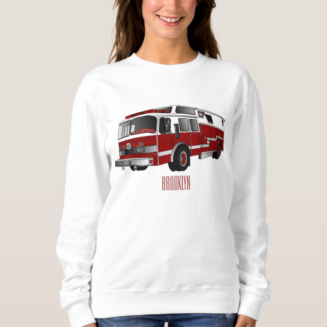 Fire engine cartoon illustration sweatshirt (Front)