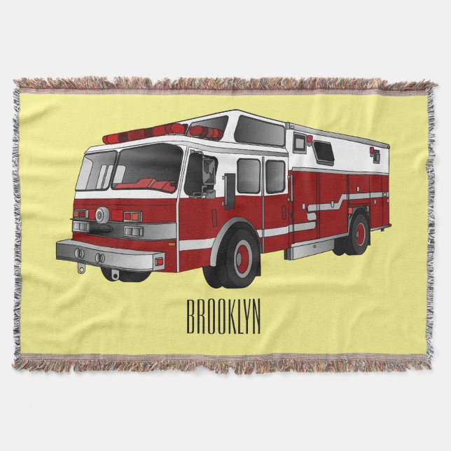 Fire engine cartoon illustration throw blanket (Front)