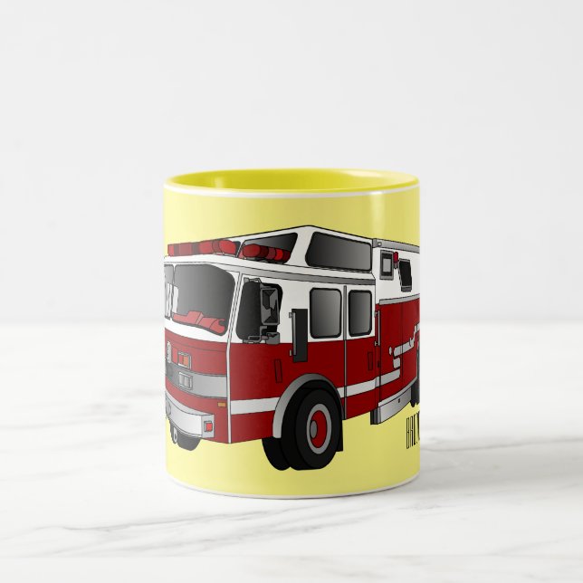Fire engine cartoon illustration Two-Tone coffee mug (Center)