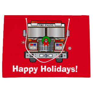 Fire Engine Decorated for Christmas Large Gift Bag