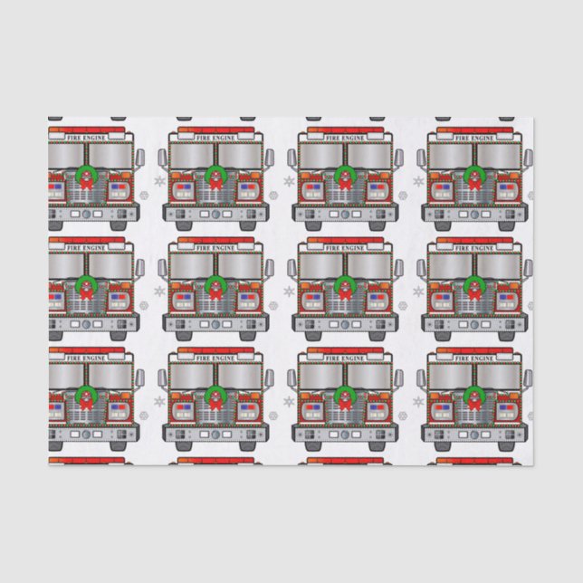 Fire Engine Decorated for Christmas Tissue Paper (Front)