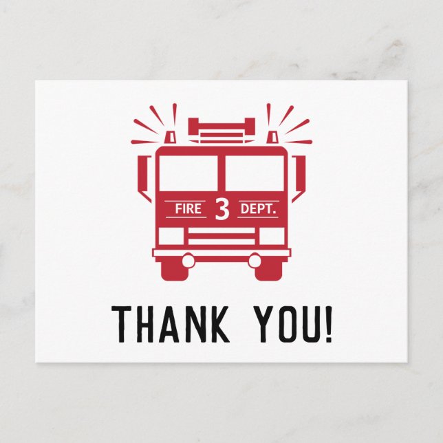 Fire Engine | Fire Truck Birthday Thank you Postcard (Front)