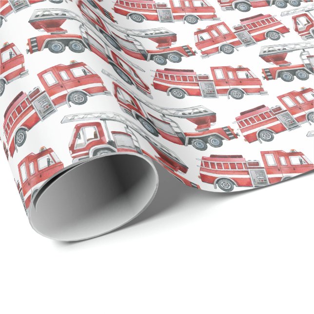 Fire Engine Firetruck Gift Wrap Wrapping Paper (Roll Corner)