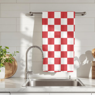 Fire Engine Red and White Chequered Vintage Tea Towel