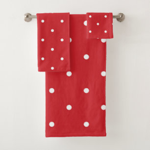 Fire Engine Red and white dots Bath Towel Set