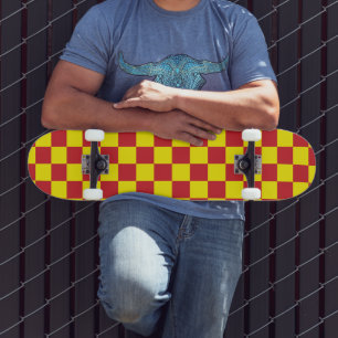 Fire Engine Red and Yellow Chequered Vintage Skateboard