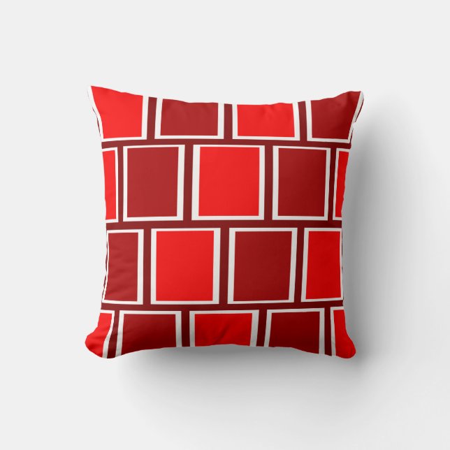 Fire Engine Red Modern Geometric Squares Pattern Cushion (Front)