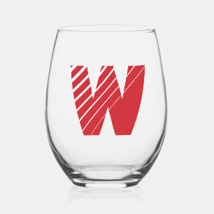 Fire Engine Red Modern Monogram Initial Letter Stemless Wine Glass