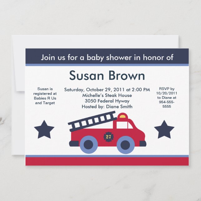 Fire Engine/Truck Baby Shower Invitation (Front)