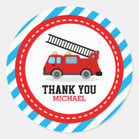 Fire Engine Truck Party Thank You Favour Labels
