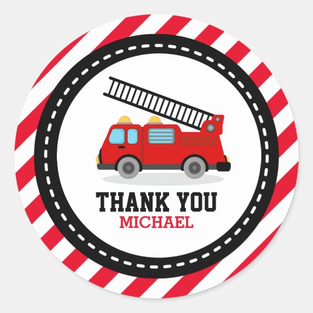 Fire Engine Truck Party Thank You Favour Labels (Front)