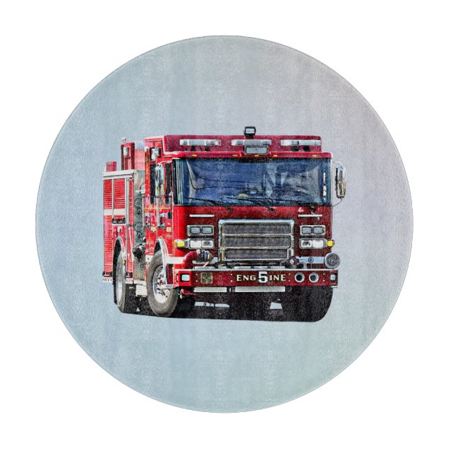 Fire Engine Turning the Corner Cutting Board (Front)