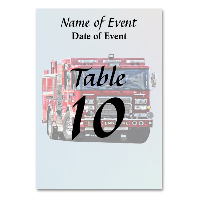 Fire Engine Turning the Corner Table Number (Front)