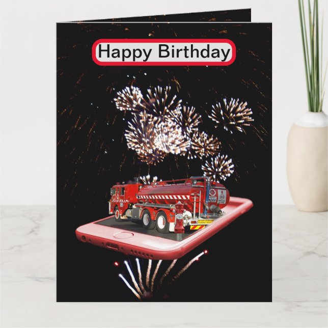 Fire Engine With Fire Works, Card (Front)