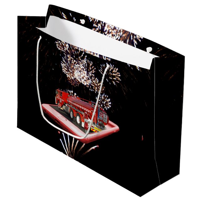 Fire Engine With Fire Works, Large Gift Bag (Front Angled)