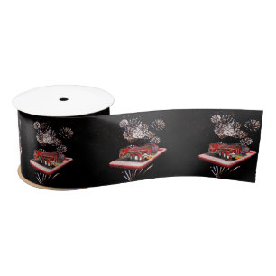 Fire Engine With Fire Works, Satin Ribbon