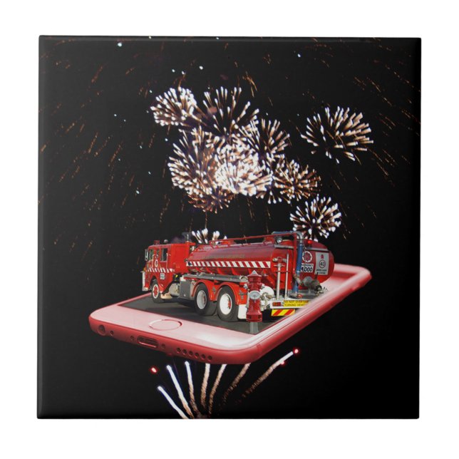 Fire Engine With Fire Works, Tile (Front)