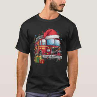 Fire Engine Xmas Lighting Santa Hat Fire Engine Ch T-Shirt