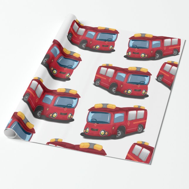 Fire Engines Wrapping Paper (Unrolled)