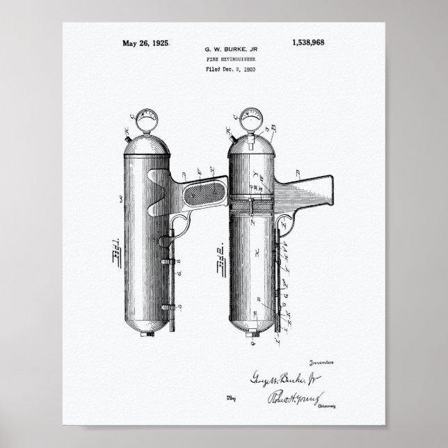 Fire Extinguisher 1925 Patent Art  - White Paper Poster (Front)