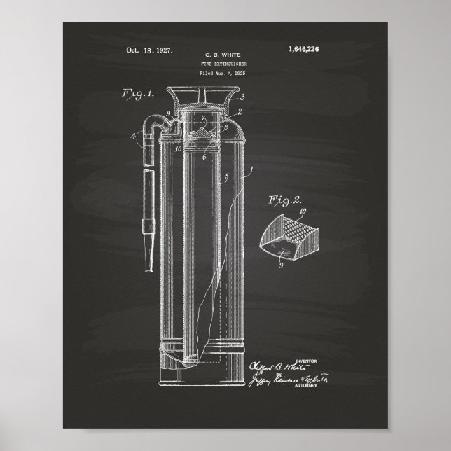 Fire Extinguisher 1927 Patent Art - Chalkboard Poster (Front)