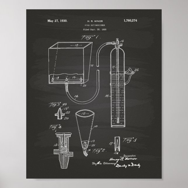 Fire Extinguisher 1930 Patent Art - Chalkboard Poster (Front)
