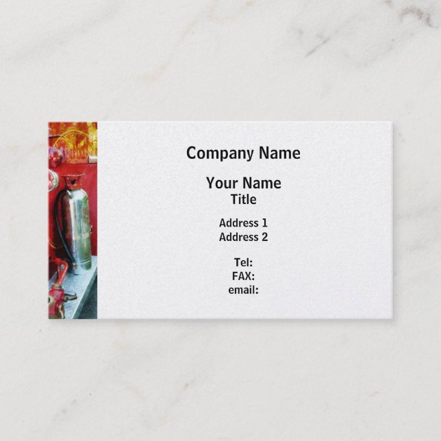 Fire Extinguisher on Fire Truck - Platinum Finish Business Card (Front)