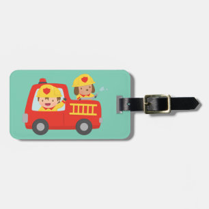 Fire fighter Boy and Puppy Fire Truck Personalised Luggage Tag