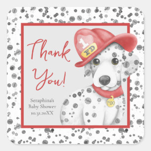 Fire Fighter Dalmatian Spots Baby Shower Thank You Square Sticker