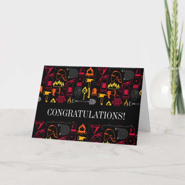 Fire Fighter Icons Pattern Black Card (Front)