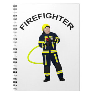 Fire fighter in blue suit notebook