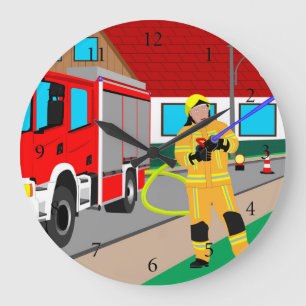 Fire fighter in fire service during fire extinctio large clock